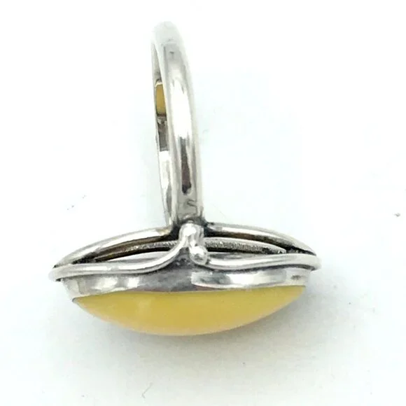 BALTIC egg yolk amber sterling silver size 9 ring - Art Nouveau style calla lily